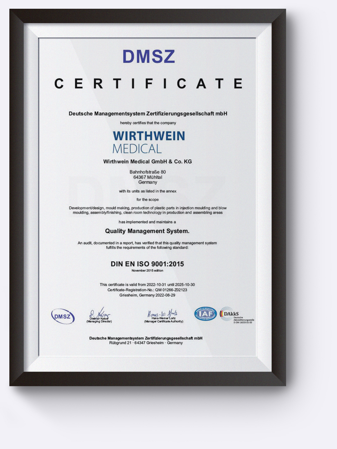 Wirthwein Medical DIN EN ISO 9001:2015 - Zertifikat 